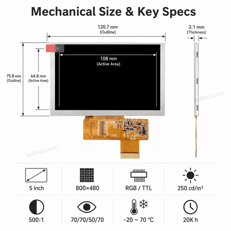Tianma TM050RDH03 5 Inch 800x480 RGB / TTL TFT LCD Panel 1 Tianma TM050RDH03 5 Inch 800x480 RGB / TTL TFT LCD Panel