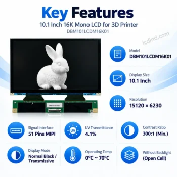 10.1 Inch 16K Mono LCD for 3D Printer 15120×6230 Display Kit