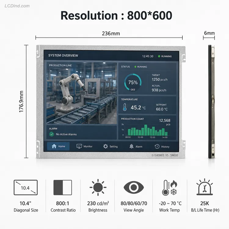 AUO G104SN03 V5 10.4 Inch 800x600 LVDS TFT LCD Panel1_Industrial TFT LCD Display AUO G104SN03 V5 10.4 Inch 800x600 LVDS TFT LCD Panel