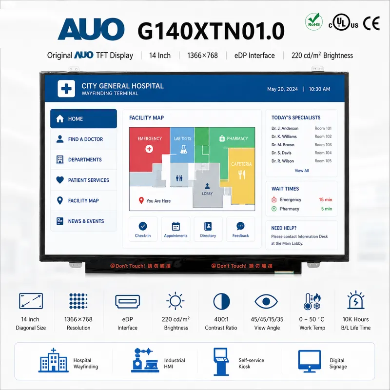 AUO G140XTN01.0 14 Inch 1366x768 eDP TFT LCD Panel1 AUO G140XTN01.0 14 Inch 1366x768 eDP TFT LCD Panel