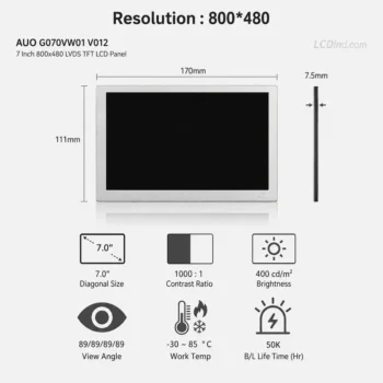 AUO G070VW01 V012 7 Inch 800x480 LVDS TFT LCD Panel
