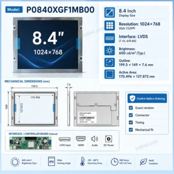 Tianma P0840XGF1MB00 8.4 Inch 1024x768 LVDS TFT LCD Panel