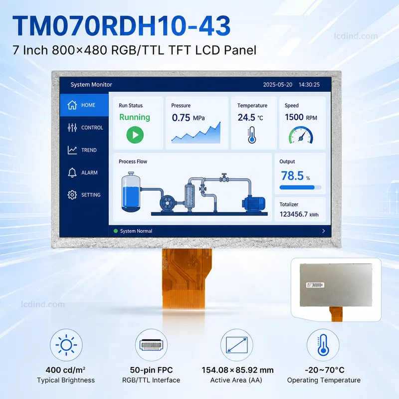 Tianma TM070RDH10-43 7 Inch 800x480 RGB - TTL TFT LCD Panel1_Industrial TFT LCD Display Tianma TM070RDH10-43 7 Inch 800x480 RGB / TTL TFT LCD Panel