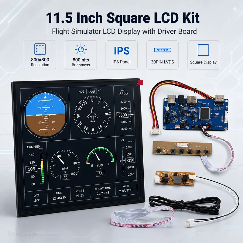 11.5 Inch 800x800 800nits Flight Simulator Lcd 30pin Lvds Ips Square Lcd Display With Driver Board_Industrial Tft Lcd Display 11.5 Inch 800x800 High Brightness Square TFT LCD with LVDS Driver Board