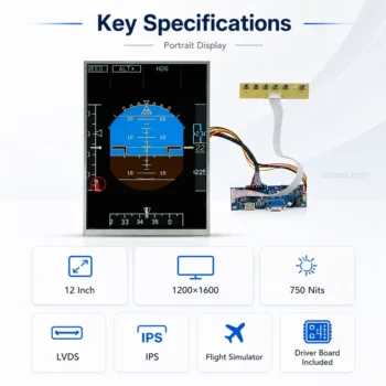 12 Inch 1200×1600 High-Brightness LVDS Flight Simulator LCD Module