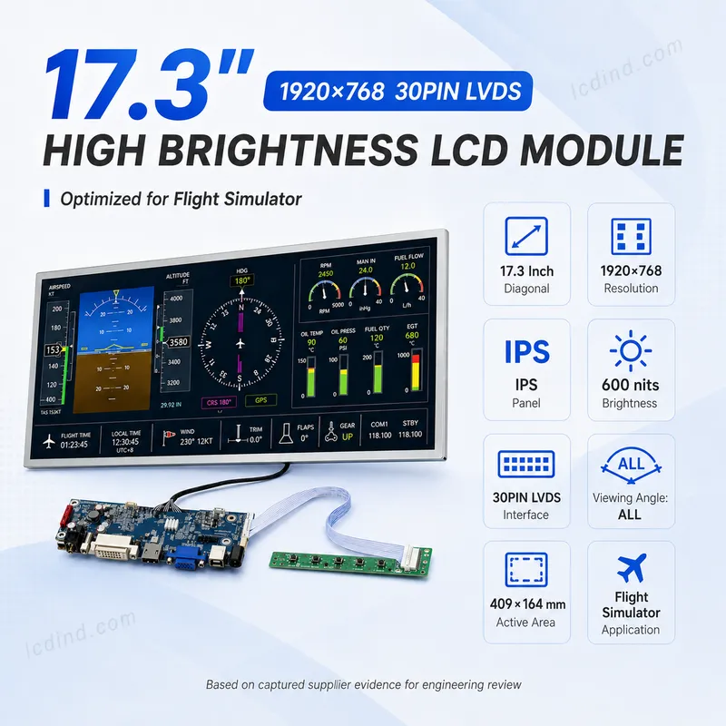 17.3 Inch 1920x768 30pin Lvds 600 Nits High Brightness Lcd Module For Flight Simulator5_Industrial Lcd Displays & Custom Tft Touch Solutions 17.3 Inch 1920x768 30PIN LVDS 600 Nits High Brightness LCD Module for Flight Simulator