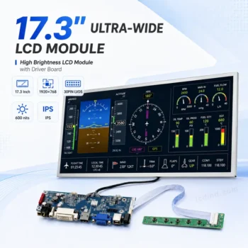 17.3 Inch 1920x768 30PIN LVDS 600 Nits High Brightness LCD Module for Flight Simulator